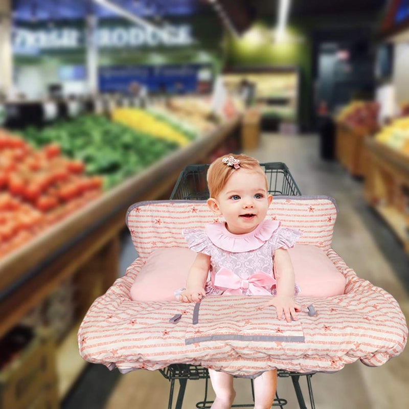 DODO NICI Shopping Cart Cover for Baby/Toddler 2-in-1 High Chair Cover, Easy Attach & Remove, with Cellphone Holder, Pink Strip Star - Image 2